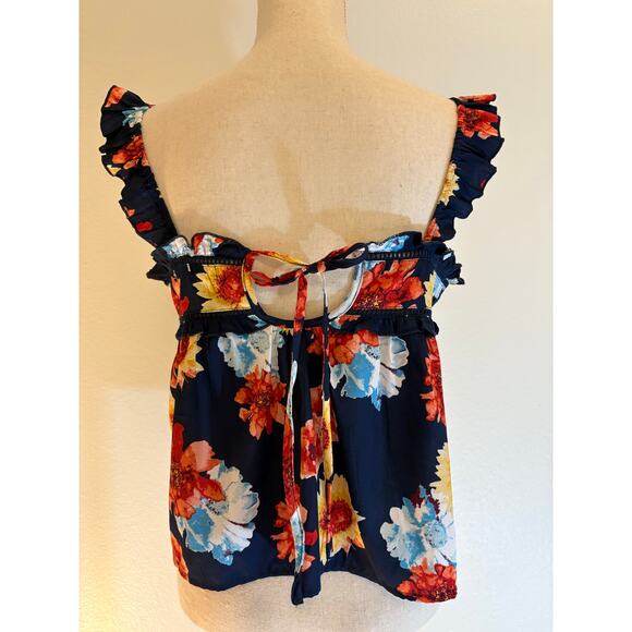 BOG COLLECTIVE Top Blue Pink Floral Tank Boho Fall | MEDIUM - Picture 2 of 7